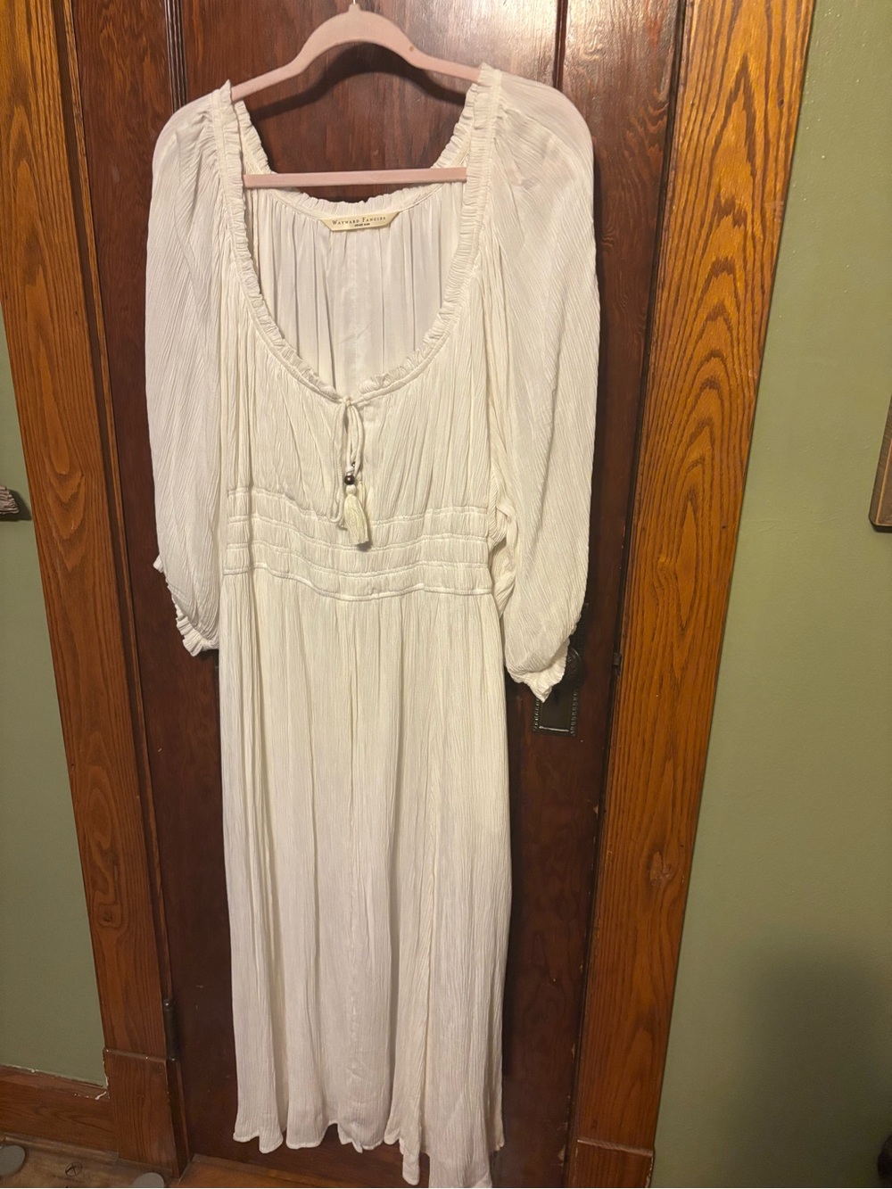 eshakti Cream Maxi Peasant Dress with Tassel Tie